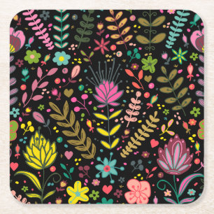 Floral Surface Pattern- Stylish Flowers Wallpaper Square Paper Coaster
