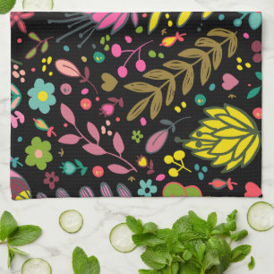 Floral Surface Pattern- Stylish Flowers Wallpaper Tea Towel