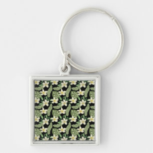 Floral surface pattern Tropical flowers and leaves Key Ring