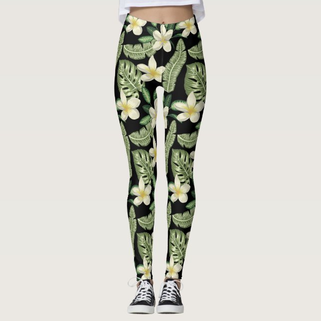 Floral surface pattern Tropical flowers and leaves Leggings (Front)