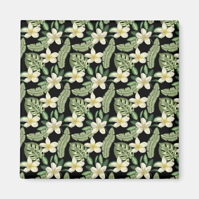 Floral surface pattern Tropical flowers and leaves Magnet (Front)