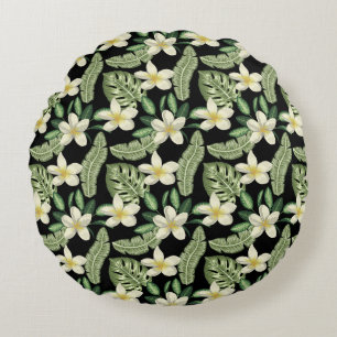 Floral surface pattern Tropical flowers and leaves Round Cushion