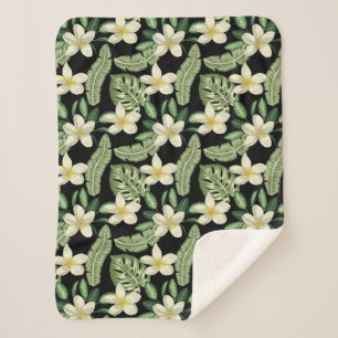 Floral surface pattern Tropical flowers and leaves Sherpa Blanket