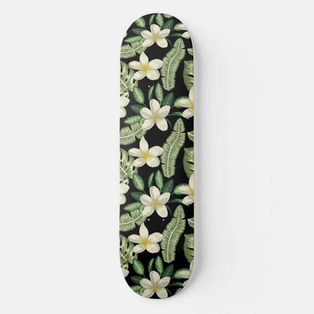Floral surface pattern Tropical flowers and leaves Skateboard (Front)
