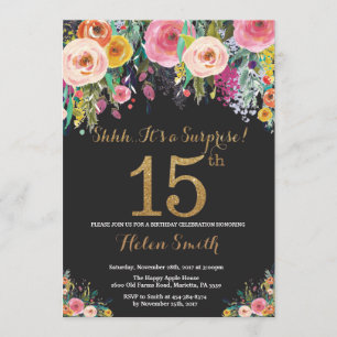 Floral Surprise 15th Birthday Invitation Gold