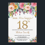 Floral Surprise 18th Birthday Invitation Gold<br><div class="desc">Floral Surprise 18th Birthday Invitation for Women. Watercolor Floral Flower. Gold Glitter. Pink,  Yellow,  Orange,  Purple Flower. Adult Birthday. For further customisation,  please click the "Customise it" button and use our design tool to modify this template.</div>