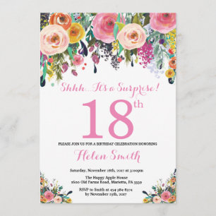 Floral Surprise 18th Birthday Invitation Pink