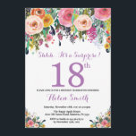 Floral Surprise 18th Birthday Invitation Purple<br><div class="desc">Floral Surprise 18th Birthday Invitation for Women. Watercolor Floral Flower. Pink, Yellow, Orange, Purple Flower. Adult Birthday. 30th 40th 50th 60th 70th 80th 90th 100th 13th 15th 16th 18th 20th 21st Any Age. For further customisation, please click the "Customise it" button and use our design tool to modify this template....</div>