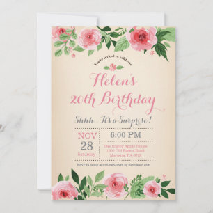 Floral Surprise 20th Birthday Invitation Pink