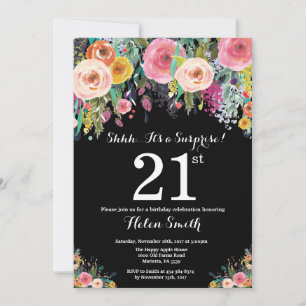 Floral Surprise 21st Birthday Invitation