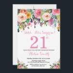Floral Surprise 21st Birthday Invitation Pink<br><div class="desc">Floral Surprise 21st Birthday Invitation for Women. Watercolor Floral Flower. Pink, Yellow, Orange, Purple Flower. Adult Birthday. 30th 40th 50th 60th 70th 80th 90th 100th 13th 15th 16th 18th 20th 21st Any Age. For further customisation, please click the "Customise it" button and use our design tool to modify this template....</div>