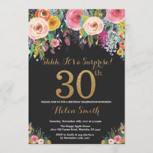 Floral Surprise 30th Birthday Invitation Gold