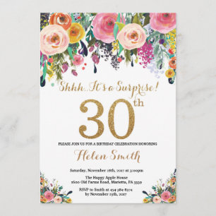 Floral Surprise 30th Birthday Invitation Gold