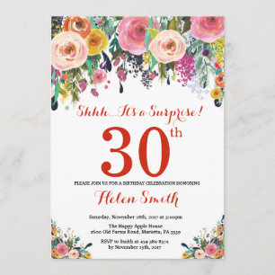 Floral Surprise 30th Birthday Invitation Red