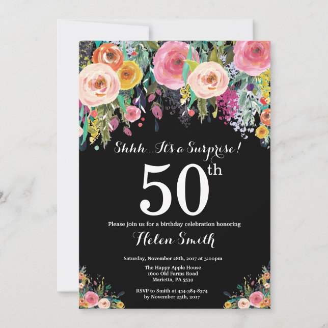 Floral Surprise 50th Birthday Invitation (Front)