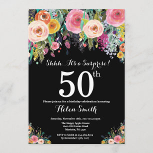 Floral Surprise 50th Birthday Invitation