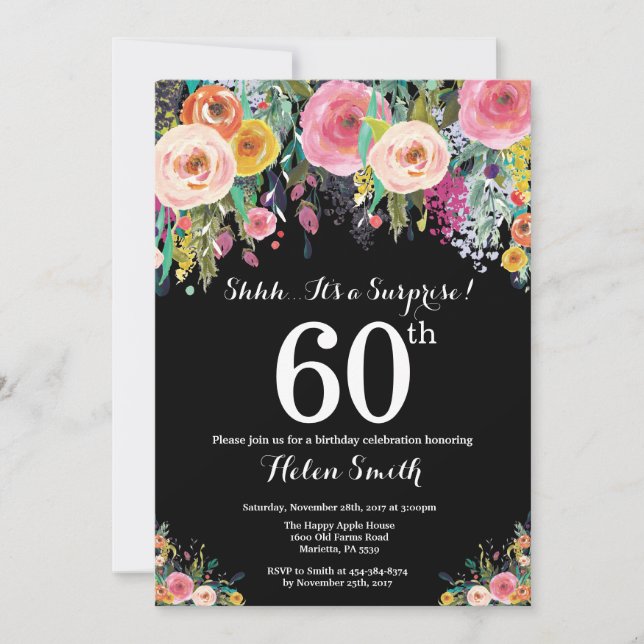 Floral Surprise 60th Birthday Invitation (Front)