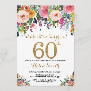 Floral Surprise 60th Birthday Invitation Gold