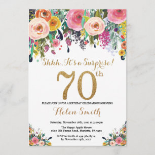 Floral Surprise 70th Birthday Invitation Gold