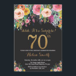Floral Surprise 70th Birthday Invitation Gold<br><div class="desc">Floral Surprise 70th Birthday Invitation for Women. Watercolor Floral Flower. Black and Gold Glitter. Pink,  Yellow,  Orange,  Purple Flower. Adult Birthday. For further customisation,  please click the "Customise it" button and use our design tool to modify this template.</div>