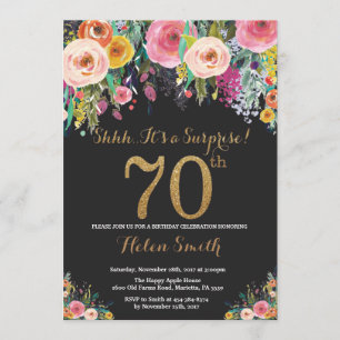 Floral Surprise 70th Birthday Invitation Gold