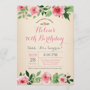 Floral Surprise 70th Birthday Invitation Pink