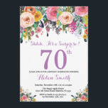 Floral Surprise 70th Birthday Invitation Purple<br><div class="desc">Floral Surprise 70th Birthday Invitation for Women. Watercolor Floral Flower. Pink, Yellow, Orange, Purple Flower. Adult Birthday. 30th 40th 50th 60th 70th 80th 90th 100th 13th 15th 16th 18th 20th 21st Any Age. For further customisation, please click the "Customise it" button and use our design tool to modify this template....</div>