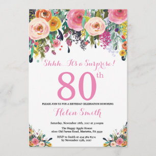 Floral Surprise 80th Birthday Invitation Pink