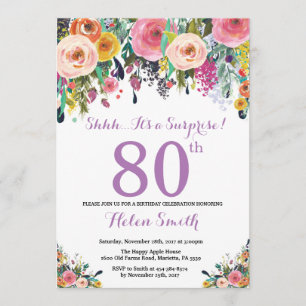 Floral Surprise 80th Birthday Invitation Purple