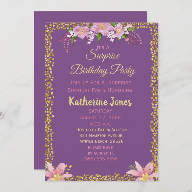 Floral Surprise Birthday Party Invitations (Front/Back)