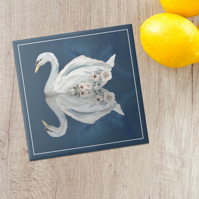 Floral Swan Blue Reflection Ceramic Tile (Creator Uploaded)