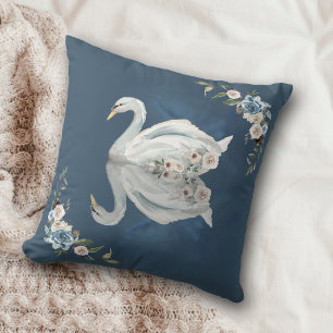 Floral Swan Blue Reflection Cushion