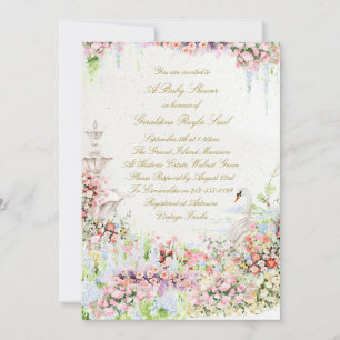 floral swan chic calligraphy baby shower invitation