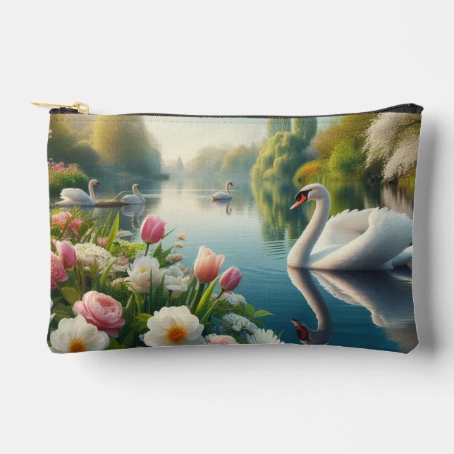 Floral swan lake spring artwork accessory pouch (Front)