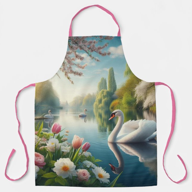 Floral swan lake spring artwork apron (Front)