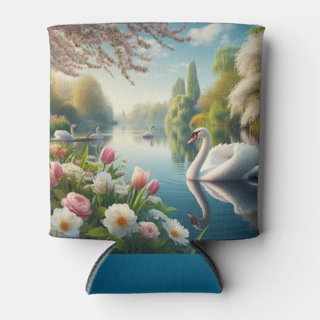 Floral swan lake spring artwork can cooler (Front)