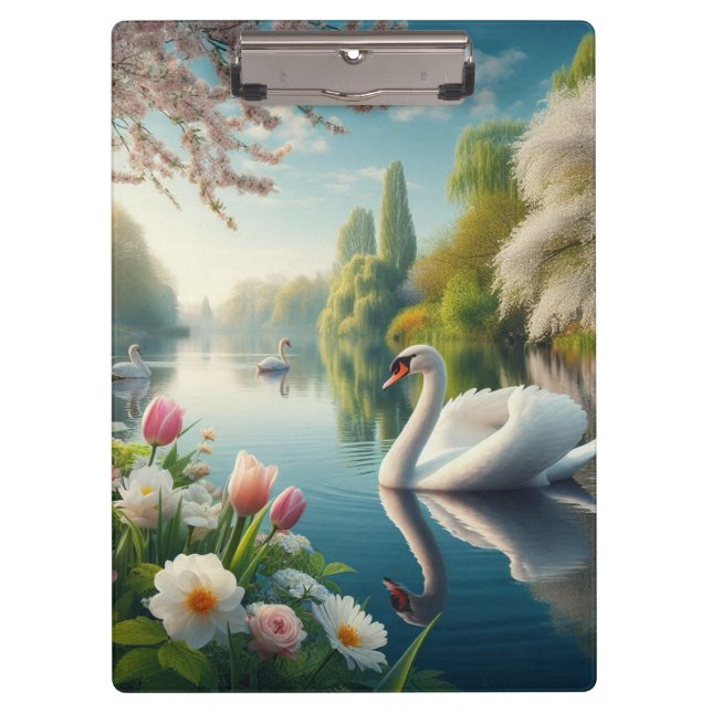 Floral swan lake spring artwork clipboard (Front)