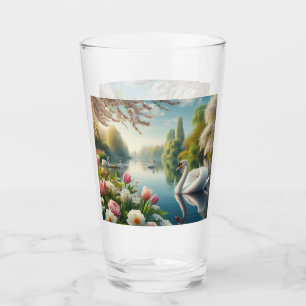 Floral swan lake spring artwork glass