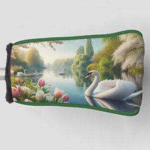 Floral swan lake spring artwork golf head cover