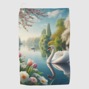 Floral swan lake spring artwork golf towel