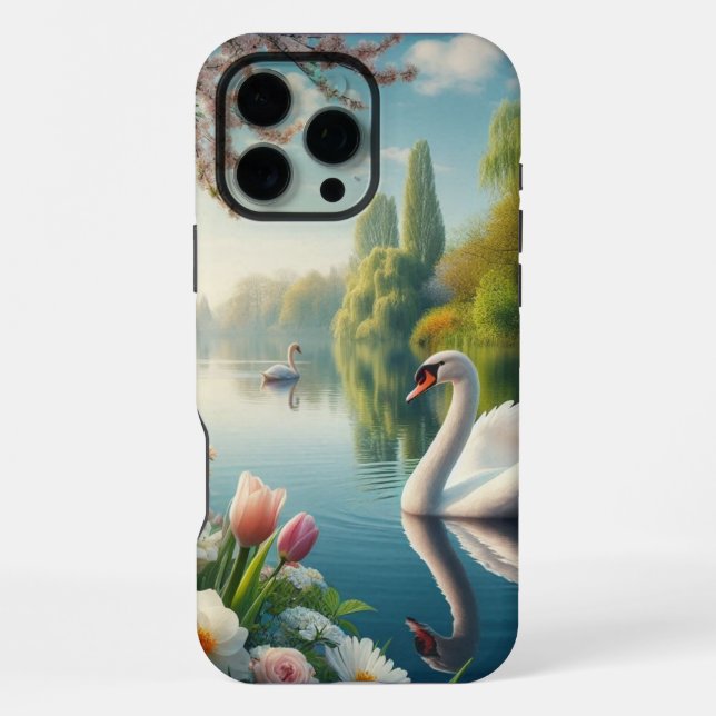 Floral swan lake spring artwork iPhone case (Back)