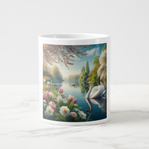 Floral swan lake spring artwork large coffee mug
