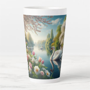 Floral swan lake spring artwork latte mug
