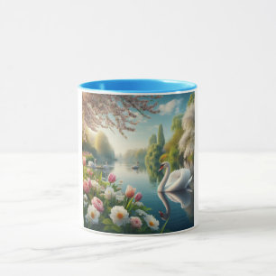 Floral swan lake spring artwork mug