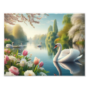 Floral swan lake spring artwork photo print