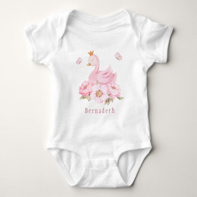 Floral Swan Princess 1st Birthday Baby Bodysuit (Front)