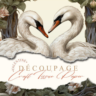 Floral Swans Vintage Shabby Chic Decoupage Tissue Paper