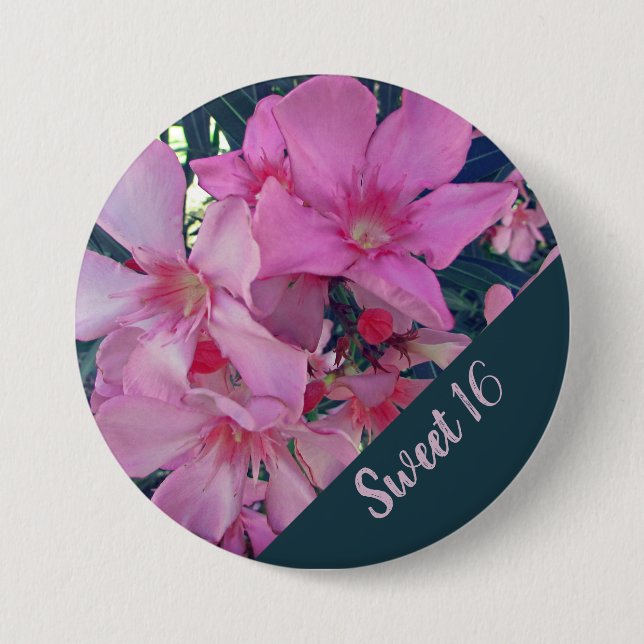 Floral Sweet 16 Bright Pink Bloom Birthday 7.5 Cm Round Badge (Front)