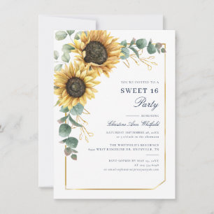 Floral Sweet 16 Sunflower 16th Birthday Party Invitation