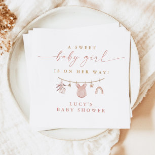 Floral Sweet Baby Girl Clothesline Baby Shower Napkin